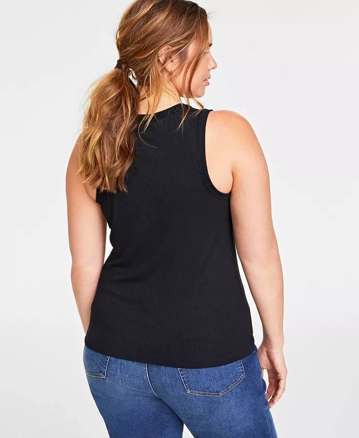 ON 34TH Ribbed High-Neck Tank Top DEEP BLACK M