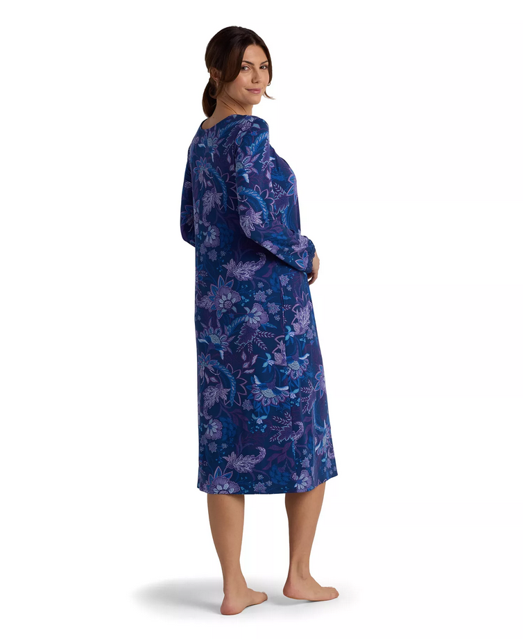 MISS ELAINE Long Sleeve Printed Night Dress PURPLE M