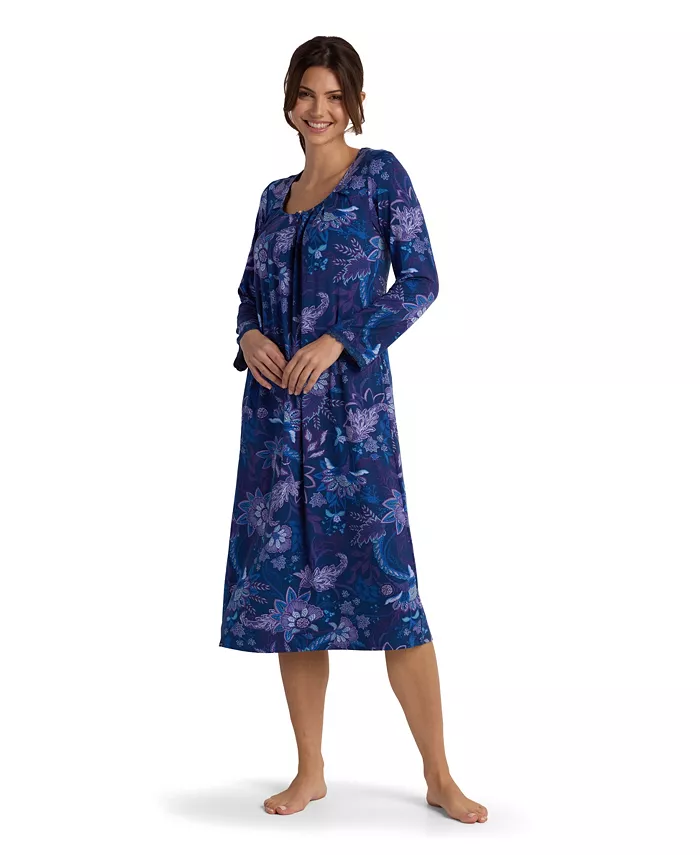 MISS ELAINE Long Sleeve Printed Night Dress PURPLE M