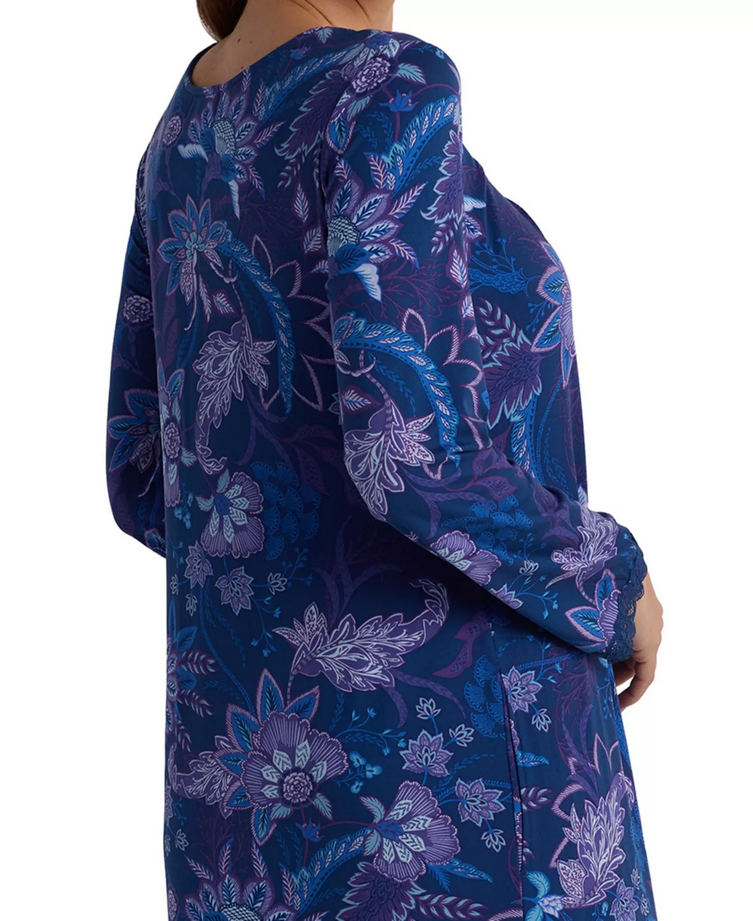 MISS ELAINE Long Sleeve Printed Night Dress PURPLE M