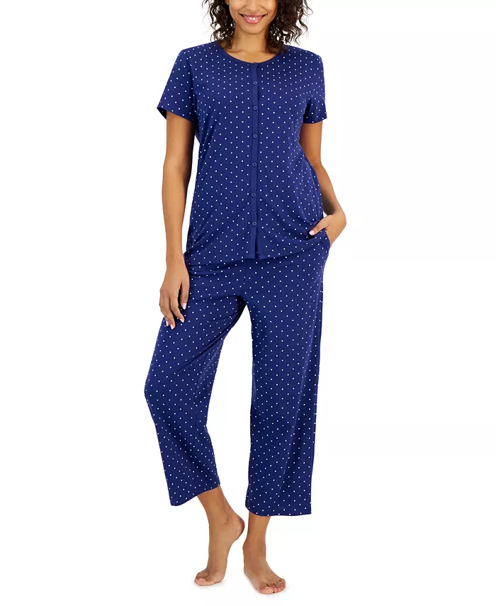 CHARTER CLUB 2-Pc. Cotton Printed Cropped Pajamas Set POLKA DOTS 1X
