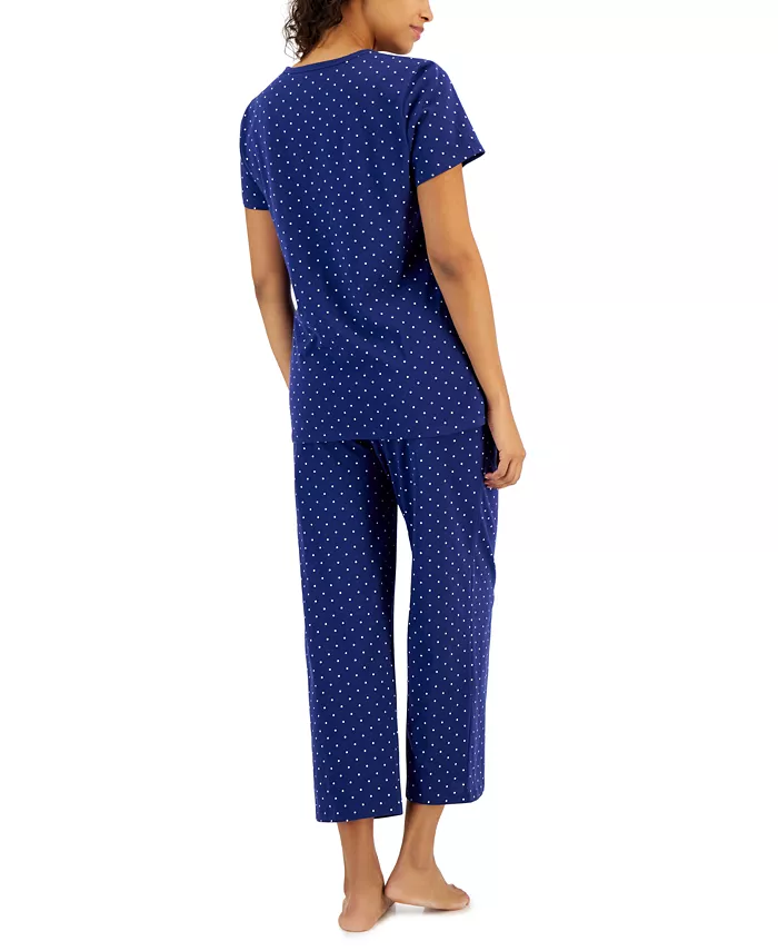 CHARTER CLUB 2-Pc. Cotton Printed Cropped Pajamas Set POLKA DOTS 1X