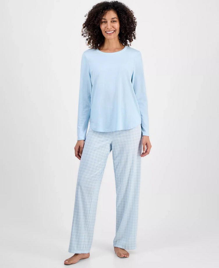 CHARTER CLUB Long-Sleeve Jersey Pajama Set BLUE XS