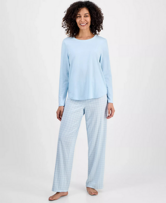 CHARTER CLUB Long-Sleeve Jersey Pajama Set BLUE XS
