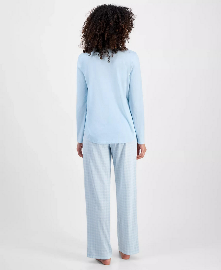 CHARTER CLUB Long-Sleeve Jersey Pajama Set BLUE XS