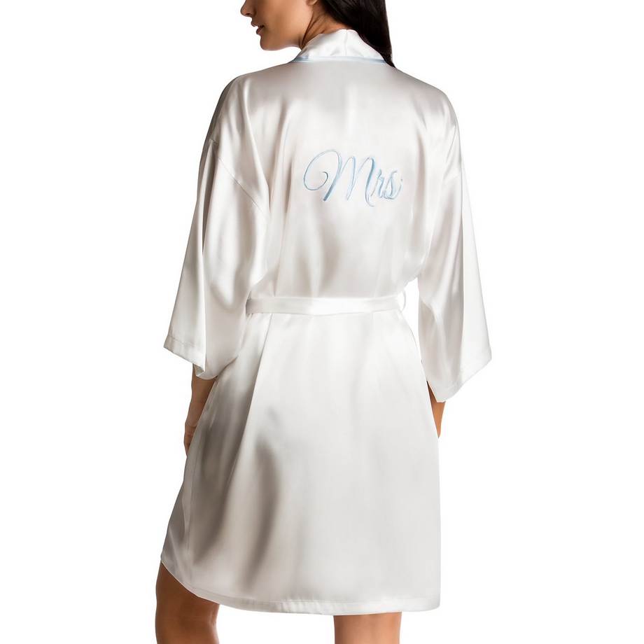LINEA DONATELLA Satin Wrap Bridal Robe, Chemise Nightgown Set IVY BLUE M