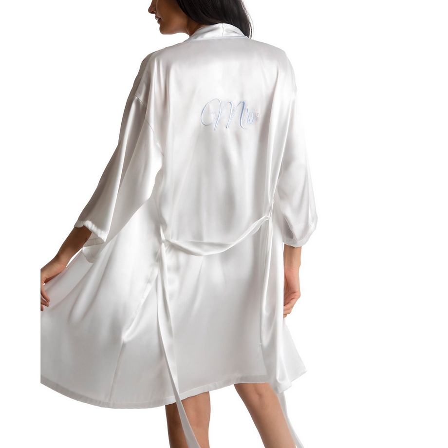 LINEA DONATELLA Satin Wrap Bridal Robe, Chemise Nightgown Set IVY BLUE M