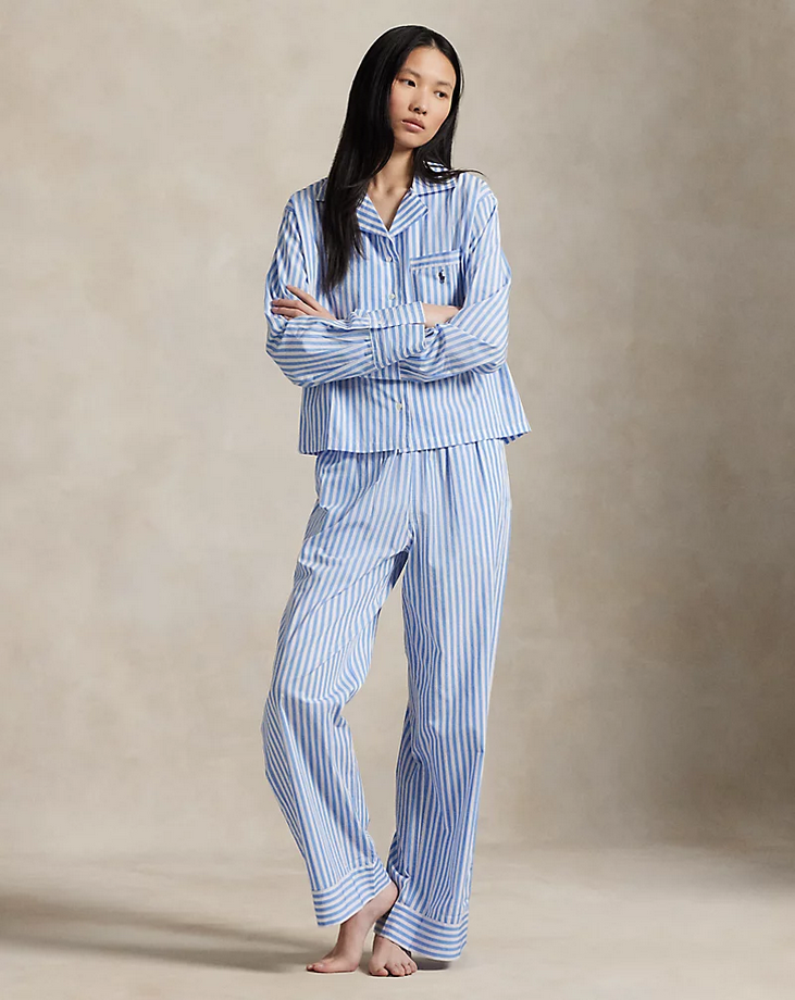 POLO RALPH LAUREN Long-Sleeve Poplin Pajama Set BLUE L