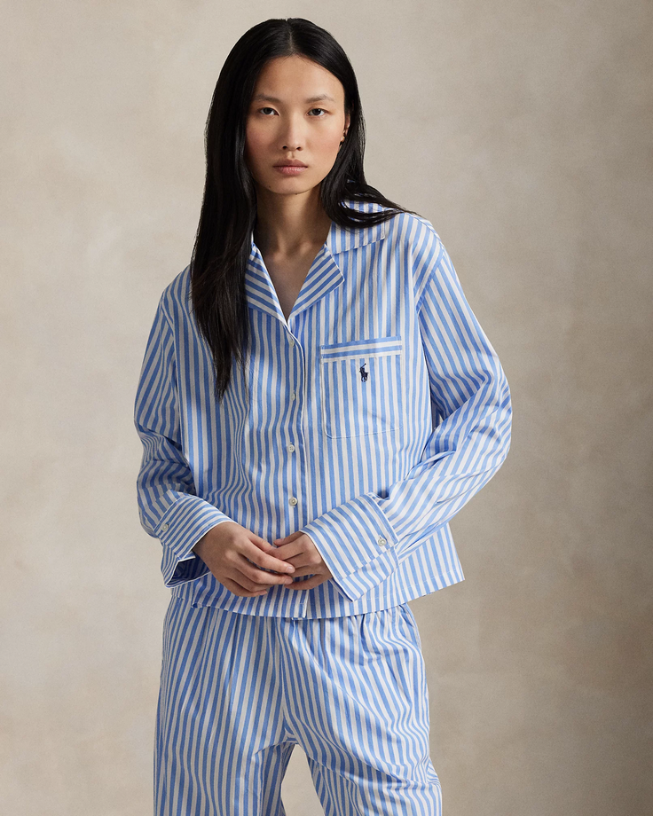 POLO RALPH LAUREN Long-Sleeve Poplin Pajama Set BLUE L
