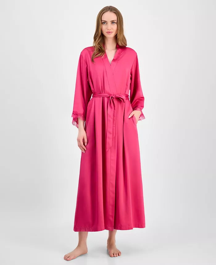 I.N.C Lace-Trim Satin Robe JUICY PINK L
