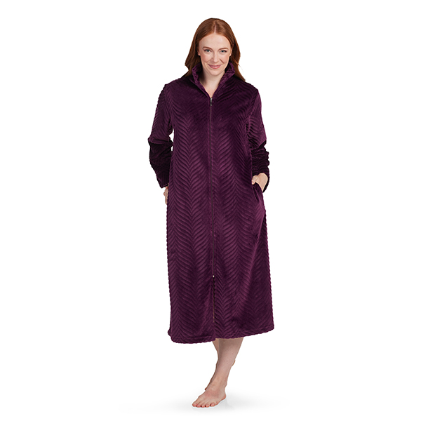 MISS ELAINE Fleece Long Robe AUBERGINE XL