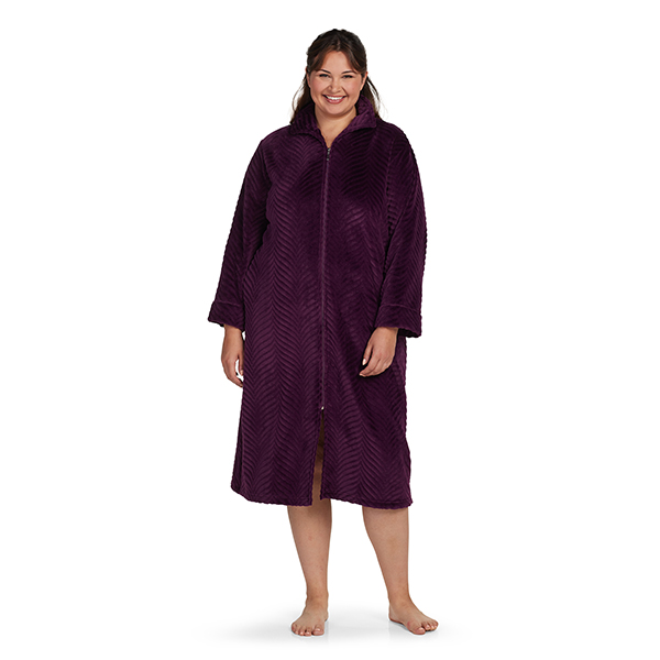 MISS ELAINE Fleece Long Robe AUBERGINE XL