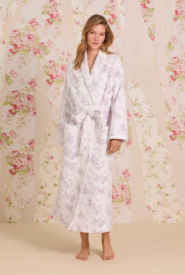 ELILEEN WEST Quiet Bloom Cotton Diamond Quilt Wrap Robe QUIET BLOOM S/M