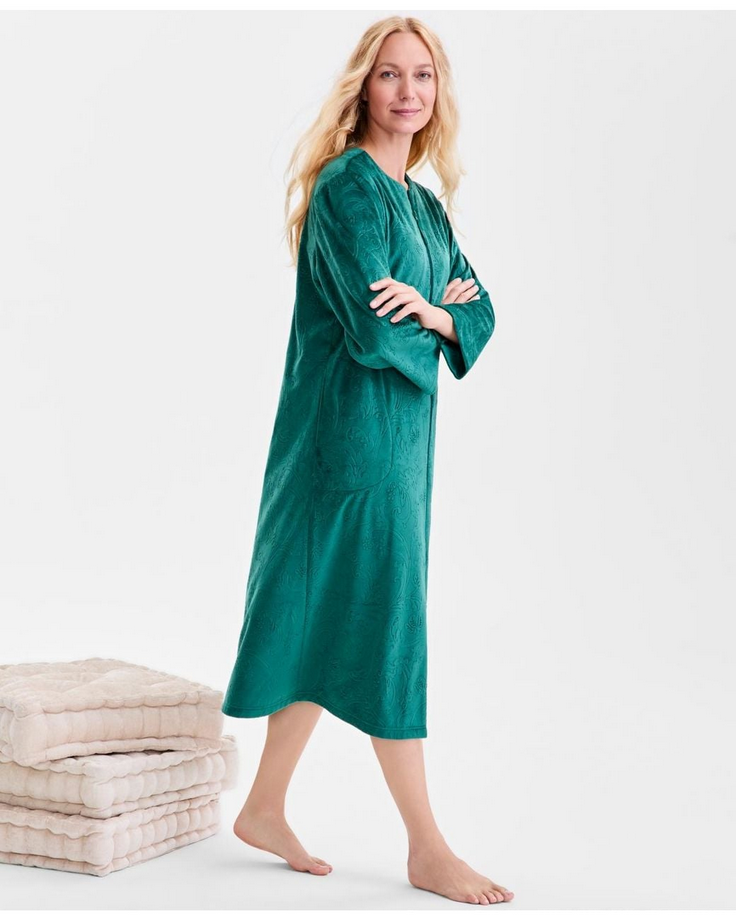 CHARTER CLUB Green Embossed Velour Zip-front Robe GREEN S