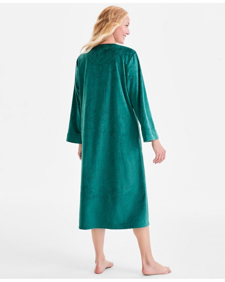 CHARTER CLUB Green Embossed Velour Zip-front Robe GREEN S