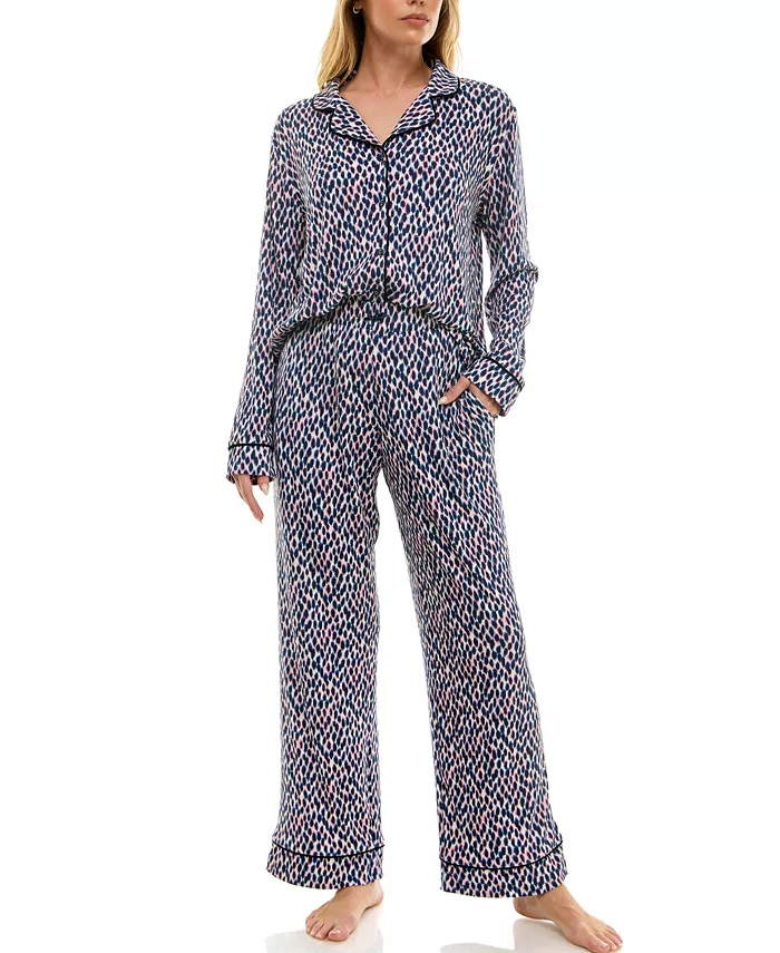 ROUDELAIN 2-Piece Long Sleeve Top and Printed Pajama Set MULTICOLOR XL