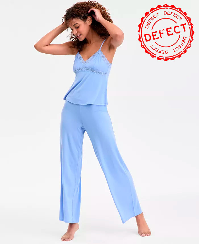 NWD I.N.C Lace-Trim Knit Tank & Pajama Pants Set BLUE S