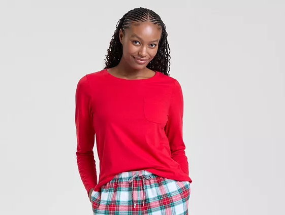 HOLIDAY LANE Merry Plaid Crew Neck Matching Family Pajama Top RED M