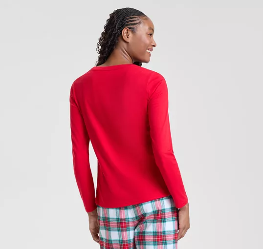 HOLIDAY LANE Merry Plaid Crew Neck Matching Family Pajama Top RED M