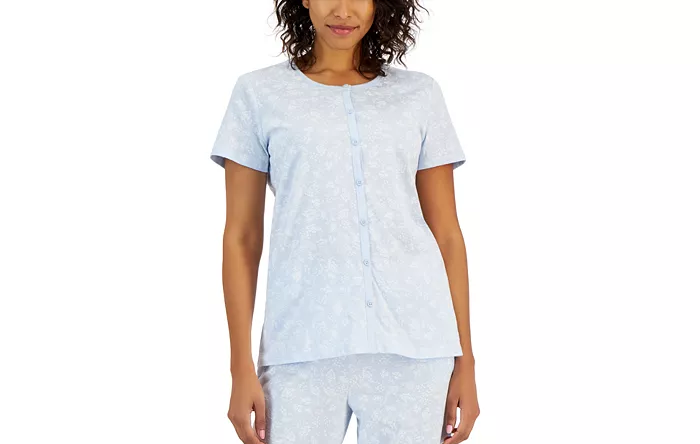 CHARTER CLUB Cotton Printed Cropped Pajama top PAISLEY FLORAL M