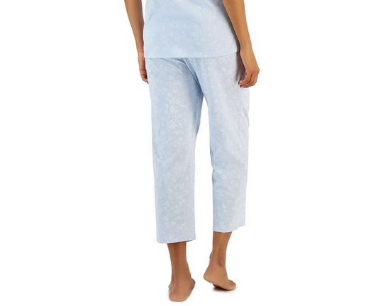 CHARTER CLUB Cotton Printed Cropped Pajama Bottom PALE BLUE XXL