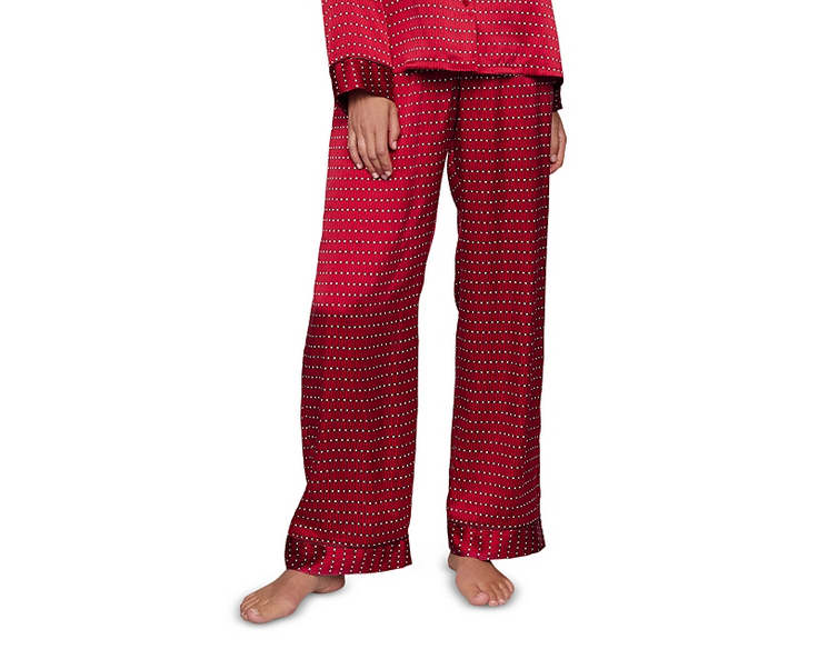 EBERJEY Printed Washable Silk Long Pajama Bottom RED M