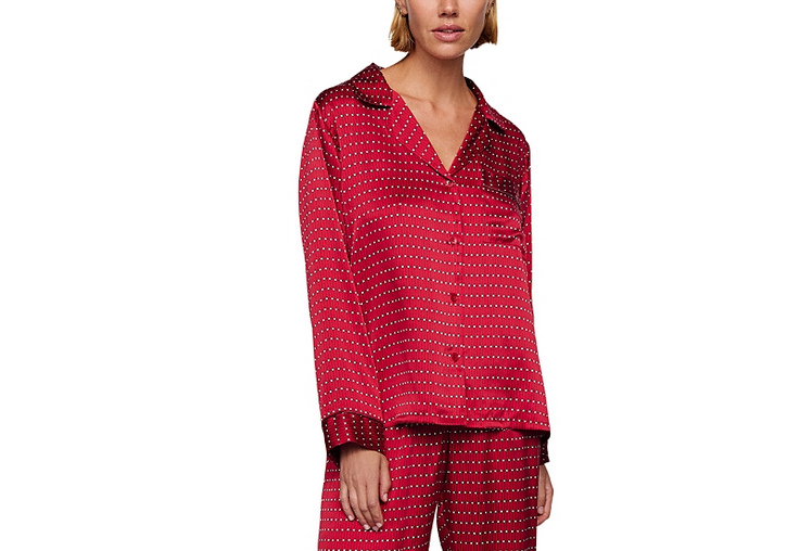 EBERJEY Printed Washable Silk Long Pajama Top RED S