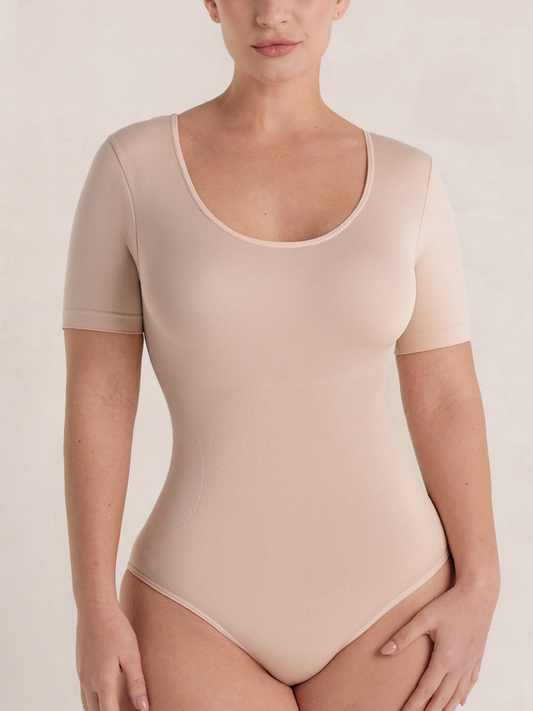 SHAPERMINT Essentials All Day Every Day Short Sleeve Bodysuit CHAI XL