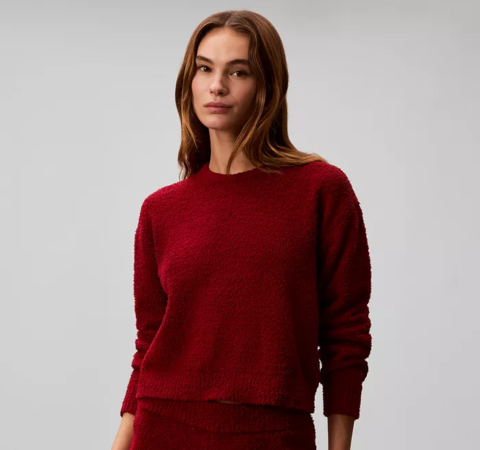 CALVIN KLEIN Cropped Plush Lounge Sweatshirt FALL BERRY M