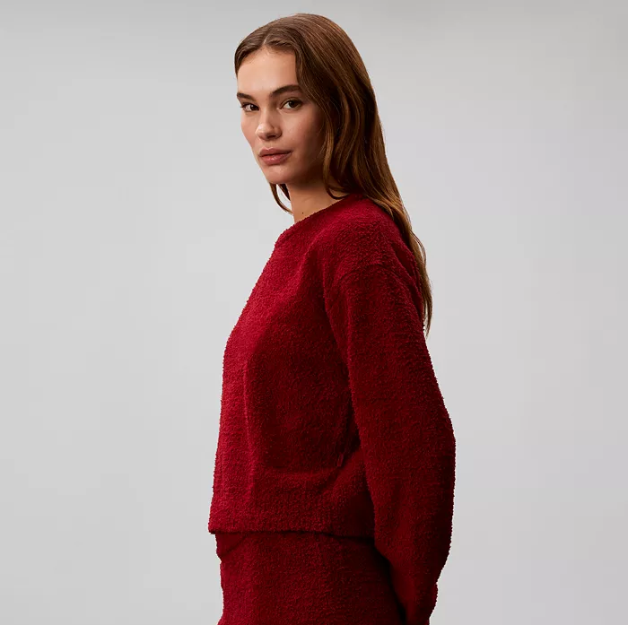 CALVIN KLEIN Cropped Plush Lounge Sweatshirt FALL BERRY M