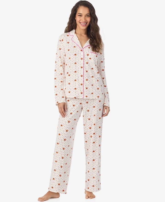 CUDDL DUDS Long Sleeve Notch Collar Top and Long Pants Pajama Set IVORY M