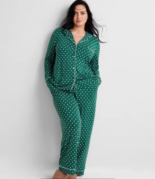 STATE OF DAY Packaged Notched-collar Pajama Set GEO TREES 1X