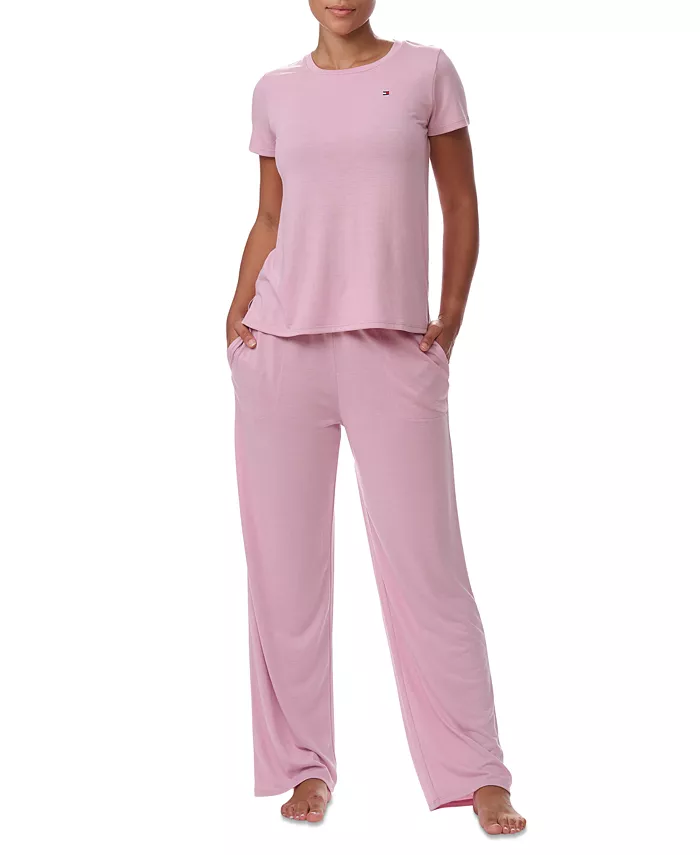 TOMMY HILFIGER Short Sleeve Crewneck Sleep Tee pajama set BREEZY ORCHID M