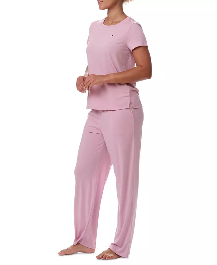 TOMMY HILFIGER Short Sleeve Crewneck Sleep Tee pajama set BREEZY ORCHID M