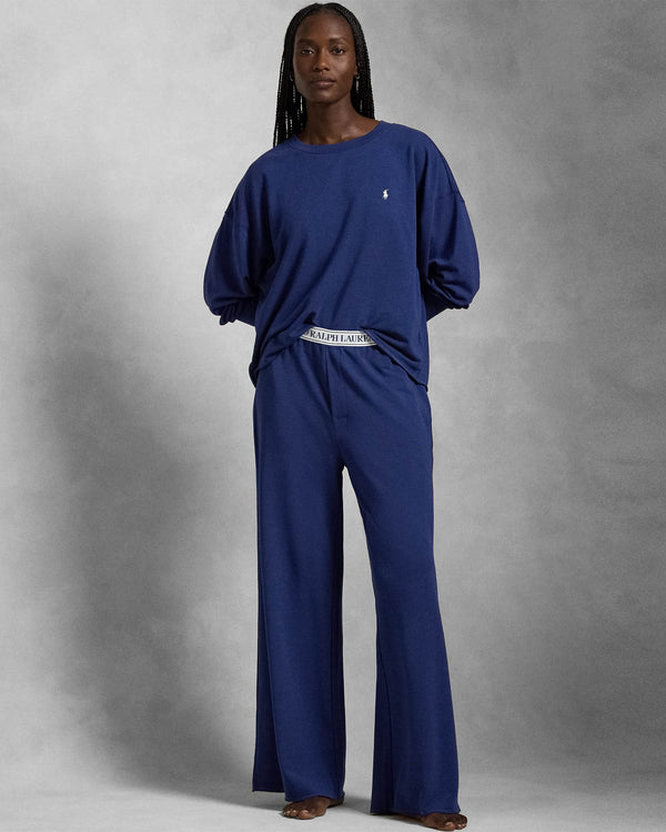 POLO RALPH LAUREN Crewneck Wide Leg Pant Set TERRY NAVY S