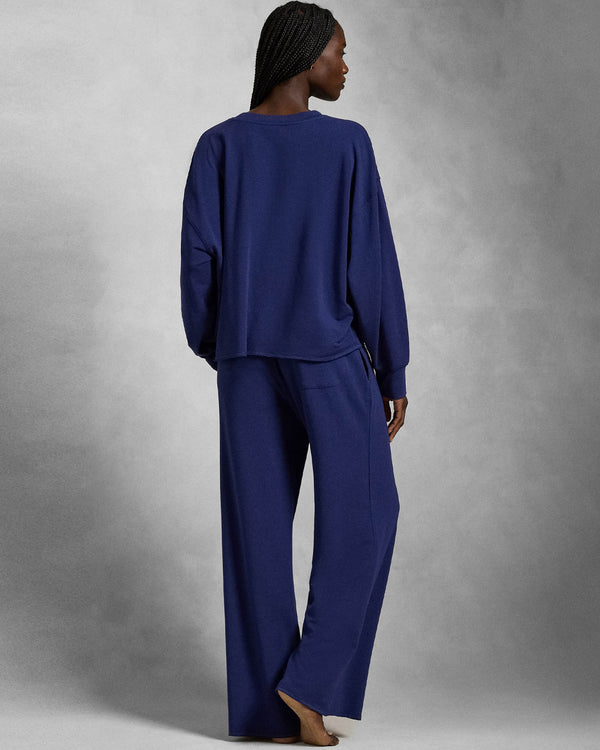POLO RALPH LAUREN Crewneck Wide Leg Pant Set TERRY NAVY S