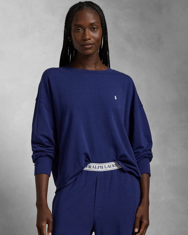 POLO RALPH LAUREN Crewneck Wide Leg Pant Set TERRY NAVY S