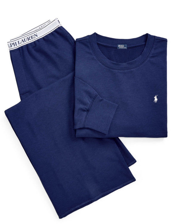 POLO RALPH LAUREN Crewneck Wide Leg Pant Set TERRY NAVY S