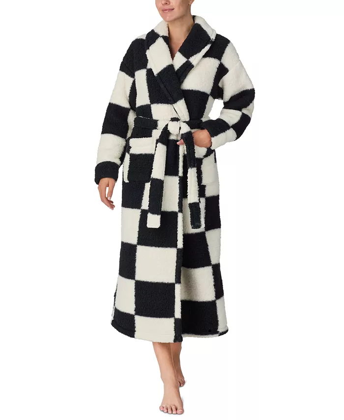 SANCTUARY Belted Checkered Fleece Robe BLACK L/XL