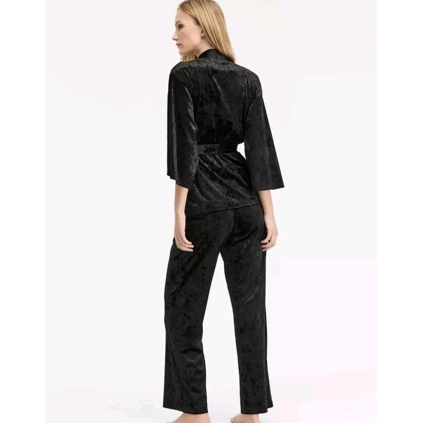 I.N.C 3-Pc.Crushed Velvet Black Pajama Set DEEP BLACK XL