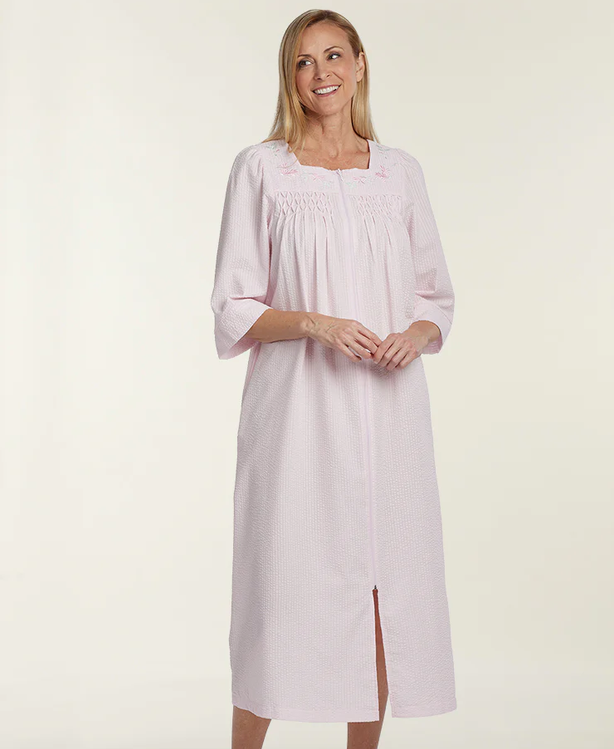 MIIS ELAINE Seersucker Long Robe PINK L