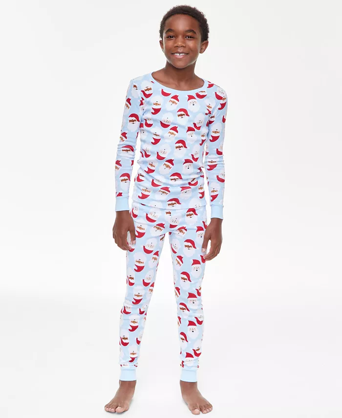 HOLIDAY LANE Little & Big Kids Santa Cotton Snug Fit Pajama set LIGHT BLUE 2T