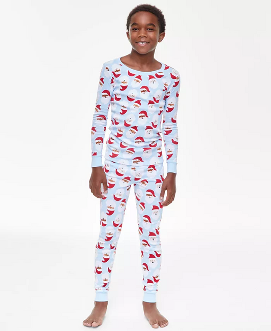 HOLIDAY LANE Little & Big Kids Santa Cotton Snug Fit Pajama set LIGHT BLUE 2T