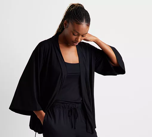 STATE OF DAY 2-Piece. Fluid-Knit Pajama Top BLACK L