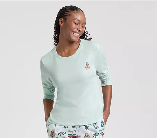 CUDDL DUDS Winter Holiday Cotton Pajama Top BLUE M