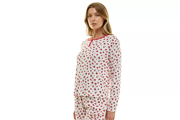 ROUDELAIN Printed Pointelle Long-Sleeve Top WHITE/RED L