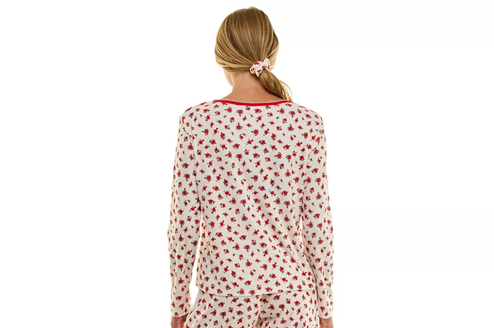 ROUDELAIN Printed Pointelle Long-Sleeve Top WHITE/RED L