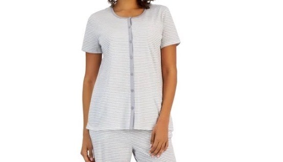 CHARTER CLUB Striped Cotton Sleepwear Pajama top GRAY 2X