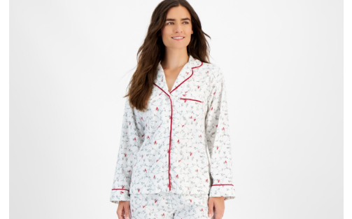 CHARTER CLUB Cotton Pajama Top DELICATE CARDENAL XS