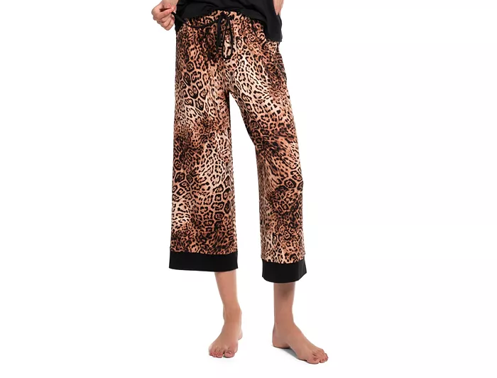 LINEA DONATELLA 2-Piece Leopard Skin Knit Pajama Set Only pants and robe TAUPE L